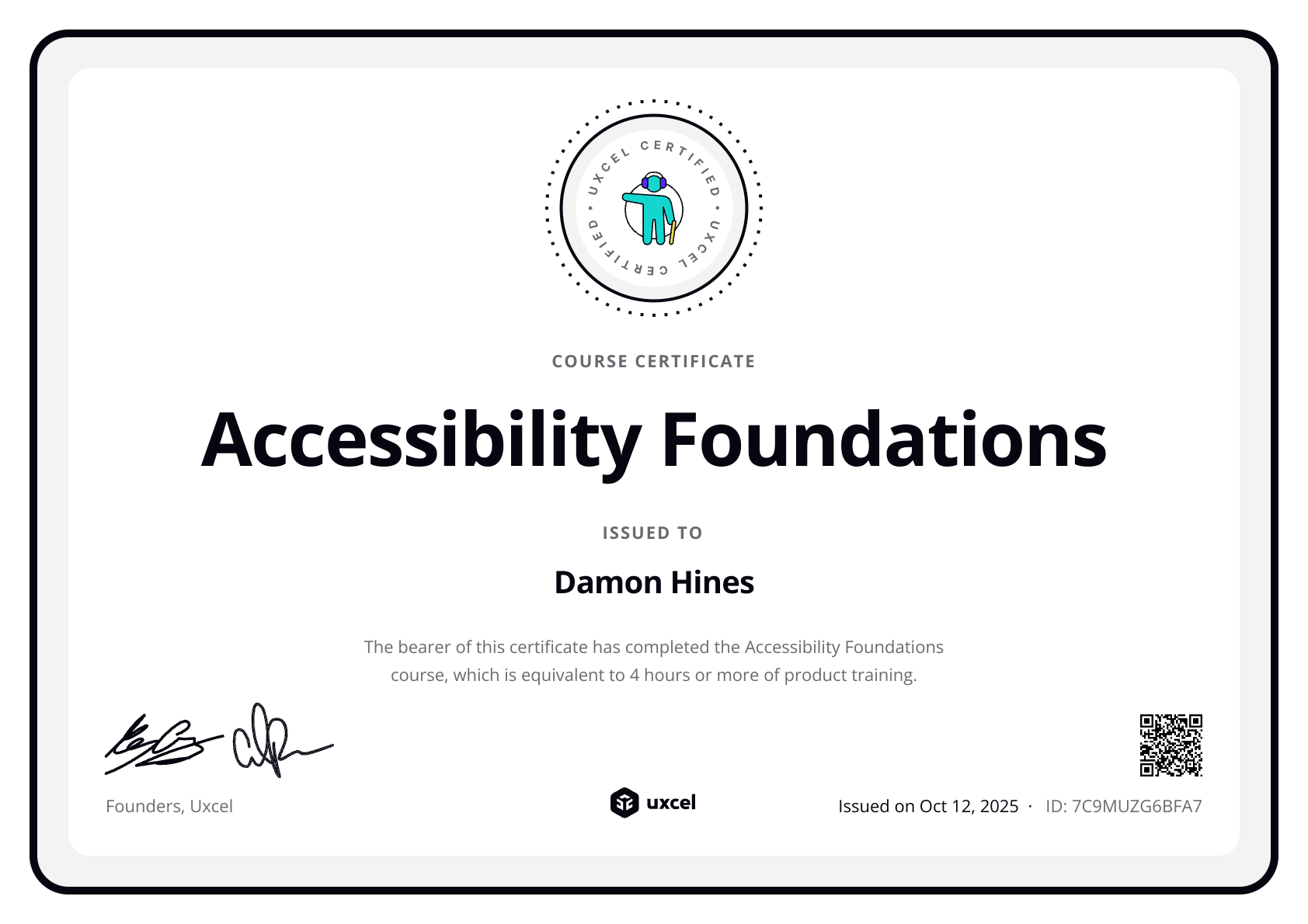 Damon's certificate
